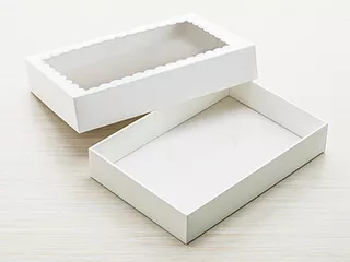 Коробка для макаронс 340х120х120, с прозрачным окном, белый мелованный картон