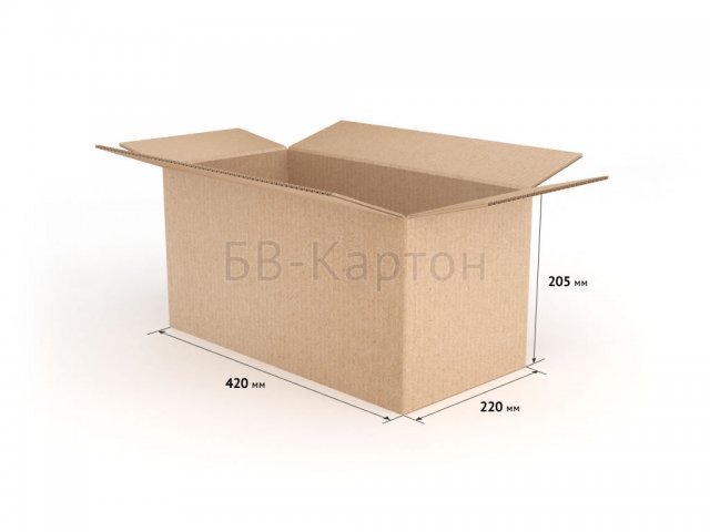 Прямоугольный гофрокороб из бурого (крафт) картона размером 420x220x205 мм