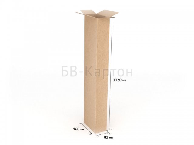 Прямоугольный гофрокороб из бурого (крафт) картона размером 160x85x1150 мм