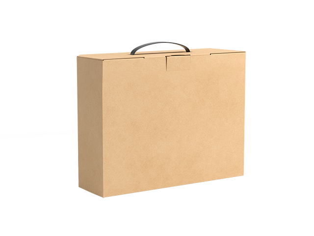 Прямоугольный чемоданчик из картона с ручкой из бурого (крафтового) микрогофрокартона, непрозрачный, 500х370х85 мм