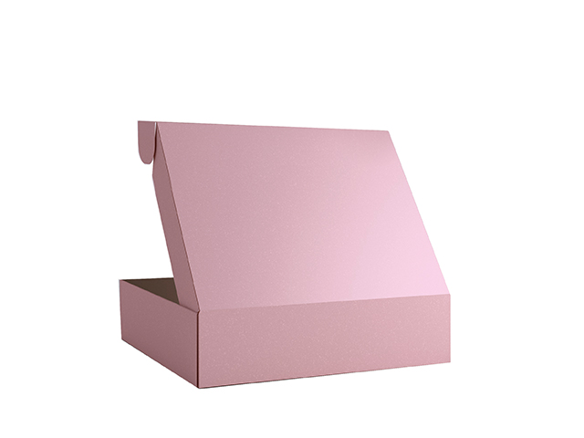 Непрозрачная розовая картонная упаковка с откидной крышкой и ушками, из микрогофрокартона, 280х200х70 мм