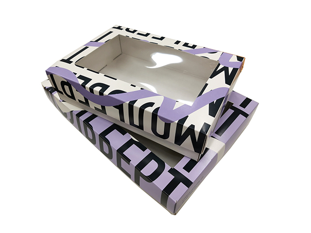 Картонная коробка типа крышка дно из цветного картона с прозрачным окном, с полноцветной печатью, 320х220х77мм мм
