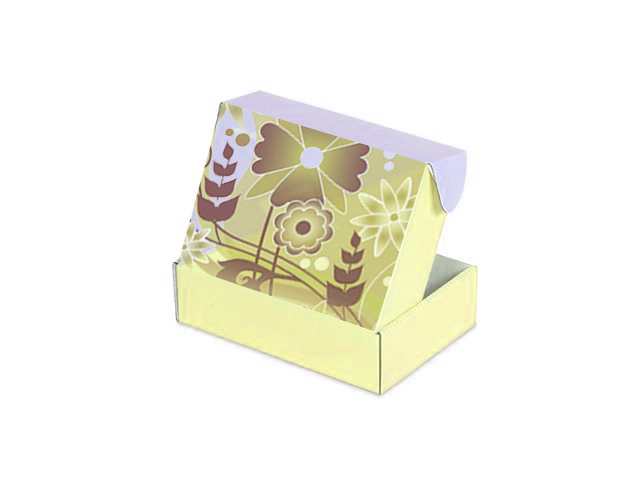 Прямоугольная коробка из картона с откидывающейся крышкой, из дизайнерского микрогофрокартона, непрозрачная,  с печатью на упаковке, 200х180х80 мм
