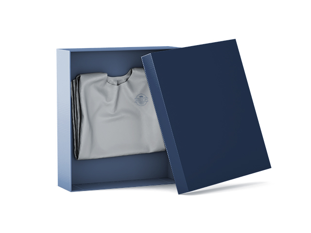 Подарочная упаковка из гофрокартона для футболок, синего цвета, 210х170х40 мм