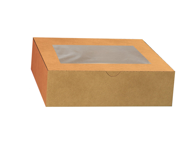 Коробка для пряников, с окном, крафт - 225х225х110 мм