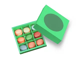 Коробка для макаронс на 9 шт, с прозрачным окном, цветной картон