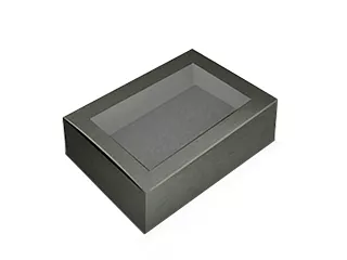 Коробка с откидывающейся крышкой 200х180х80, с прозрачным окном, черная